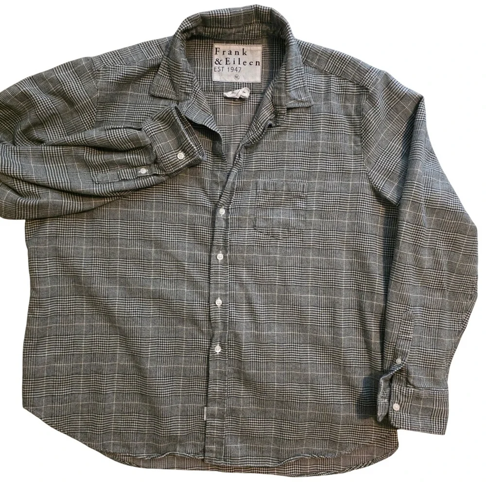 Frank & Eileen relax Button Shirt Women XL Grey Plaid Glen Check Woven in Italy - Picture 5 of 12